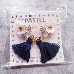 Blue Tassel Earrings with Flowers